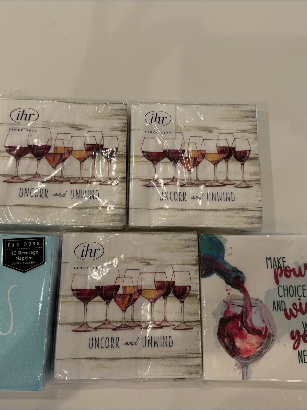 Wine Cocktail Napkins Bundle Rae Dunn IHR Uncork & Unwind 5 Packs New